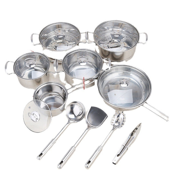 Stainless steel cookware set of 18 pieces household kitchen set soup pot set 16-26cm cutlery set pot set