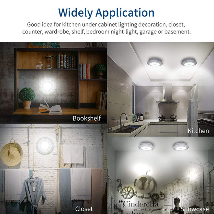 Smart Wireless Led Light Kitchen Under Furniture Dimmable Lamps Bedroom Wardrobe Lighting Round with Remote Control LED Lights