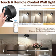 F5 LED Wall Mounted Lights with Remote Wireless Magnetic Wall Sconces 3 Color Dimmable USB Rechargeable Bedroom Bedside Light