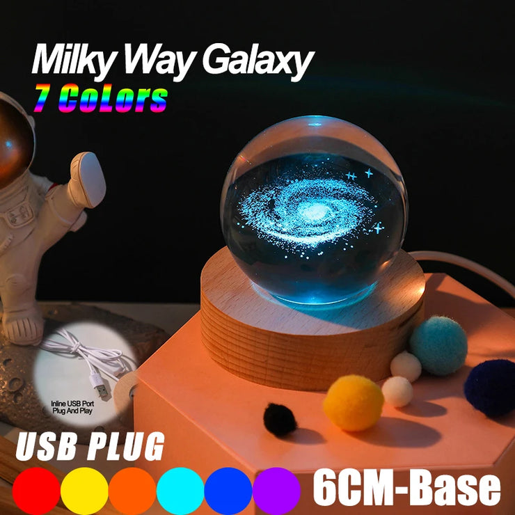 USB LED night light, Galaxy Crystal Ball lamp, 3D planet moon lamp, home decoration