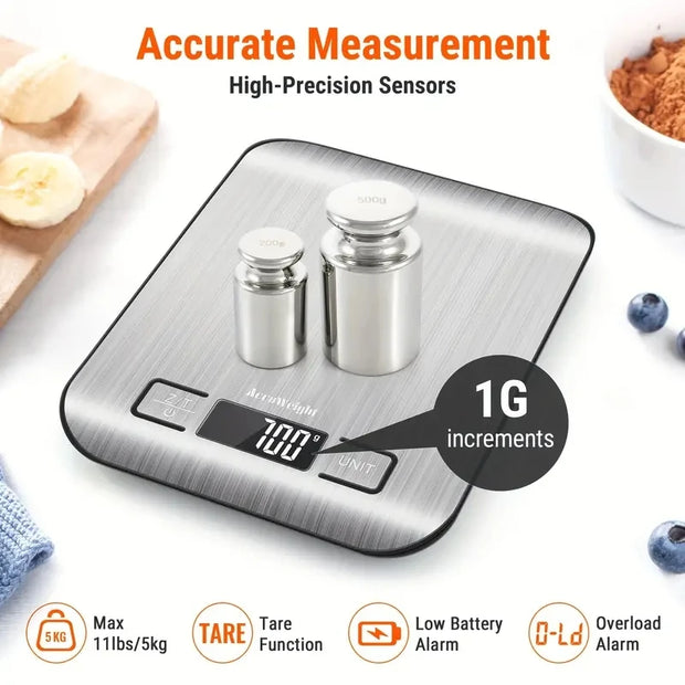 5/10KG Digital Kitchen Scale Stainless Steel Portable Kitchen Food Scale LED Display Electronic Jewelry Baking Weight Scales