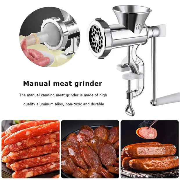 1PC Manual Meat Grinder Silver Aluminum Alloy Powerful Home SausageVegetable Chopper Pepper Kitchen Appliances