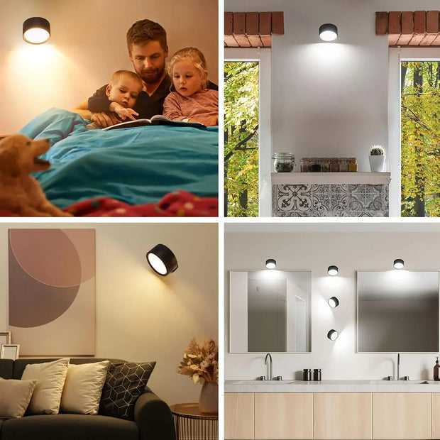 F5 LED Wall Mounted Lights with Remote Wireless Magnetic Wall Sconces 3 Color Dimmable USB Rechargeable Bedroom Bedside Light