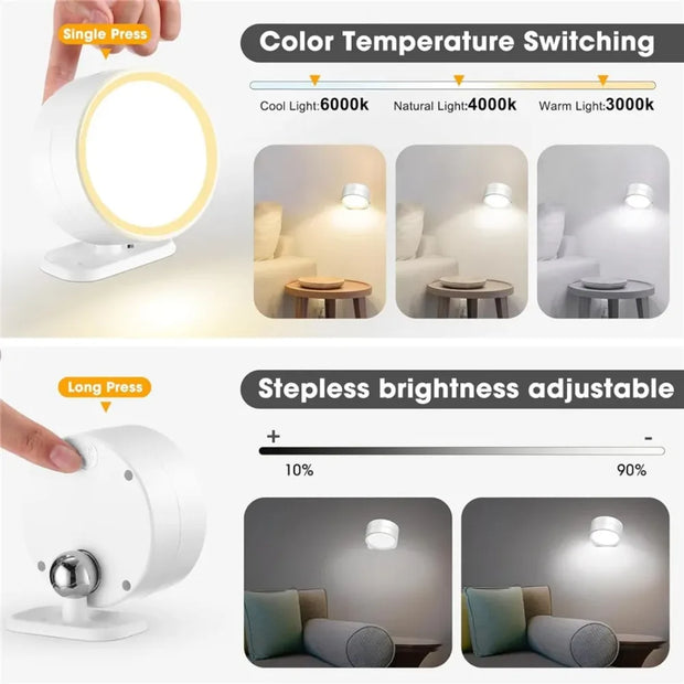 F5 LED Wall Mounted Lights with Remote Wireless Magnetic Wall Sconces 3 Color Dimmable USB Rechargeable Bedroom Bedside Light