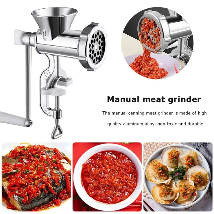 1PC Manual Meat Grinder Silver Aluminum Alloy Powerful Home SausageVegetable Chopper Pepper Kitchen Appliances