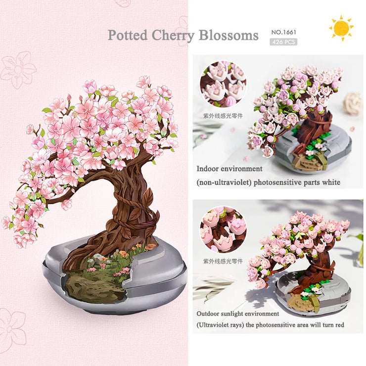 Mini Building Blocks Bouquet Cherry Blossom Succulent Potted Model Decoration DIY Assembled Flower Block Children's Toy Gift