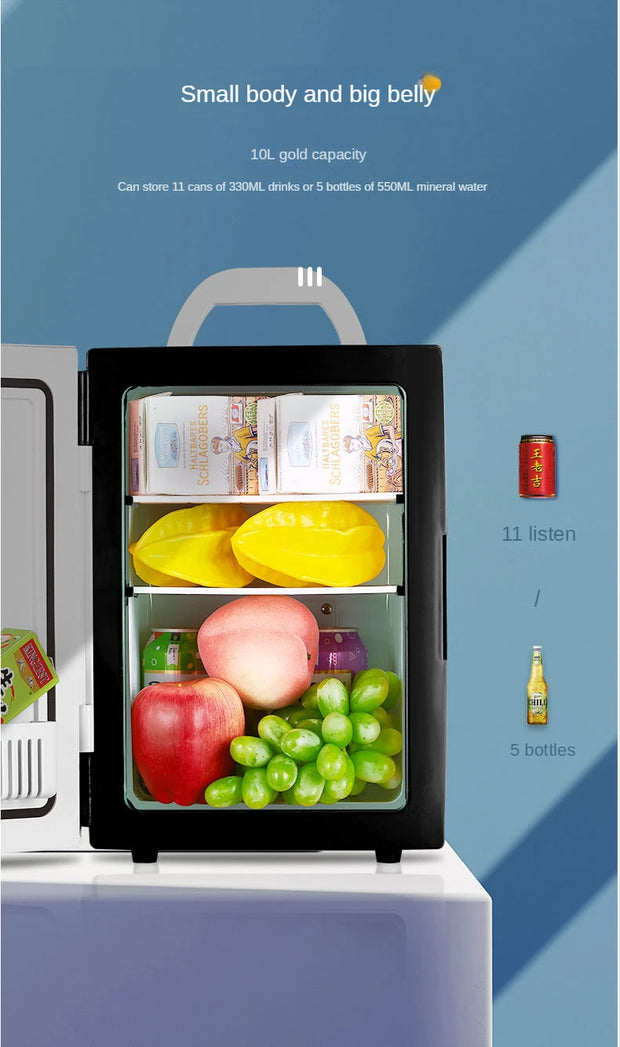 Small 10L mini car refrigerator refrigeration student dormitory cosmetic refrigerator car home dual-use