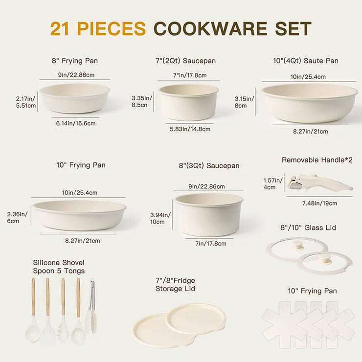 5 Piece Pots and Pans Set Non-Stick, Astercook Ceramic Cookware Set with Sensor Handles, Milky white