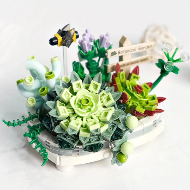 Mini Building Blocks Bouquet Cherry Blossom Succulent Potted Model Decoration DIY Assembled Flower Block Children's Toy Gift