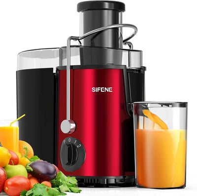 SiFENE 3" Big Mouth Centrifugal Juicer Extractor for Fruits & Vegetables, Compact Juicing Maker, Non-BPA, Easy to Clean, Red