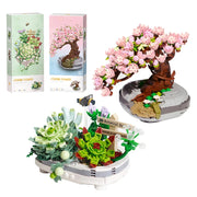 Mini Building Blocks Bouquet Cherry Blossom Succulent Potted Model Decoration DIY Assembled Flower Block Children's Toy Gift