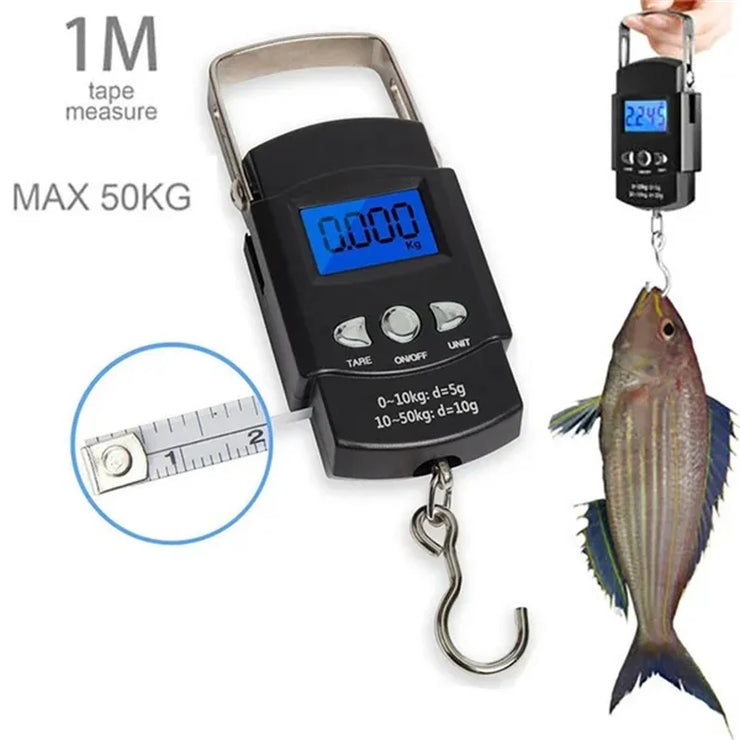 50kg Pocket Scale Weighing Electronic Balance Digital Fish Hook Hanging Fishing Measuring Tape Ruler Mini Luggage for Fishing