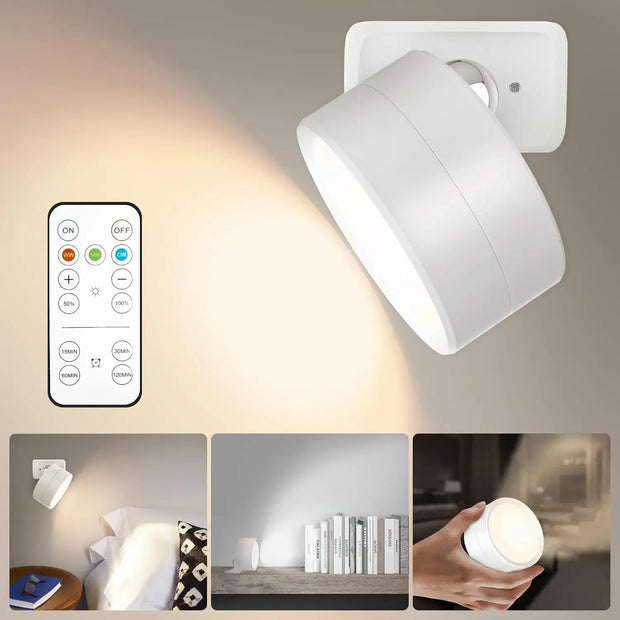 LED Wall Mounted Lights with Remote Wireless Magnetic Wall Sconces 3 Color Dimmable USB Rechargeable for Bedroom Bedside Light