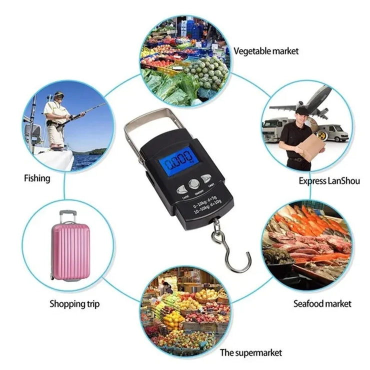 50kg Pocket Scale Weighing Electronic Balance Digital Fish Hook Hanging Fishing Measuring Tape Ruler Mini Luggage for Fishing