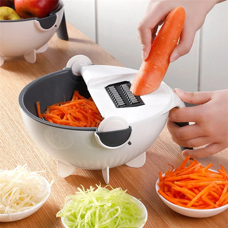 LMETJMA 9 in 1 Multifunctional Magic Rotate Vegetable Slicer with 2L Drain Basket Veggie Fruit Shredder Grater Slicer KC0291