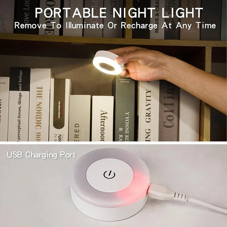 LED Night Light Mini Touch Sensor Lamp USB Recharge Kitchen Bedroom Magnetic Base Wall Light Round Portable Dimming Night Lamp