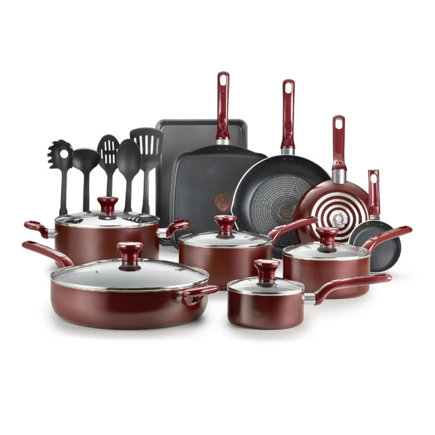 Easy Care Nonstick Cookware, 20 Piece Set, Red