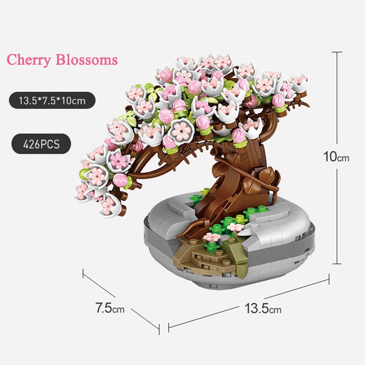 Mini Building Blocks Bouquet Cherry Blossom Succulent Potted Model Decoration DIY Assembled Flower Block Children's Toy Gift