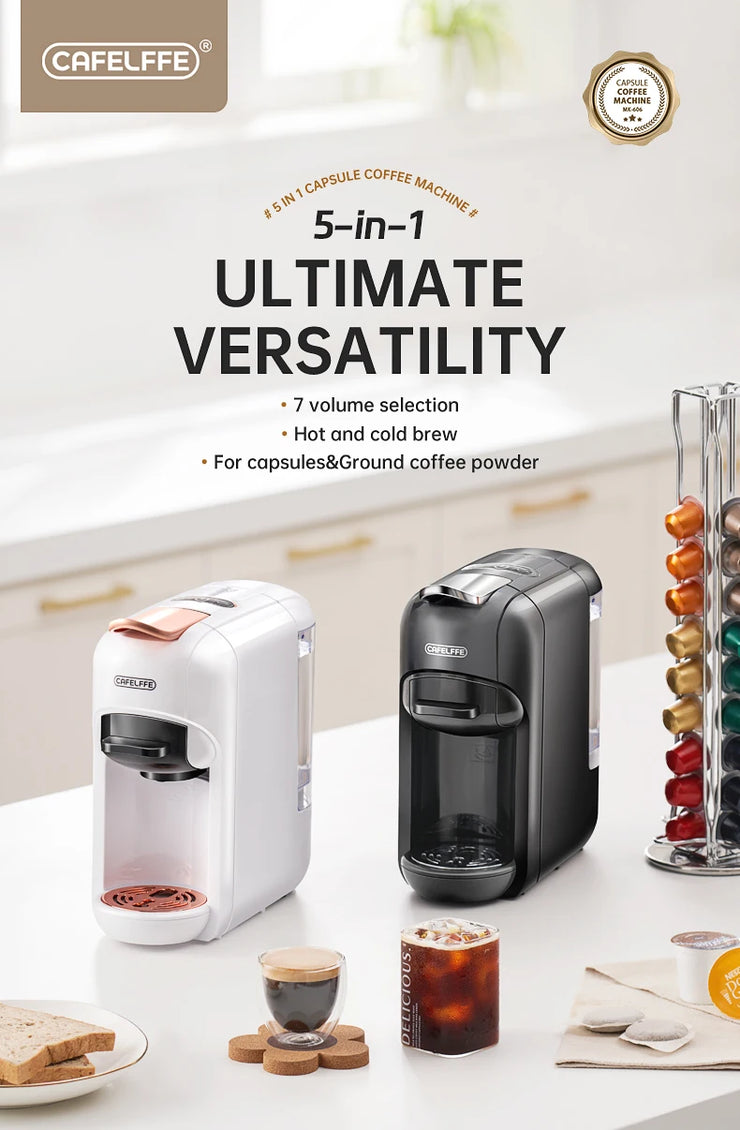 Cafelffe 5 in 1 Capsule Coffee Machine Fit Dolce gusto Nespresso Capsule ESE Pod Ground Coffee K-cup 19Bar Hot/Cold,gift-giving