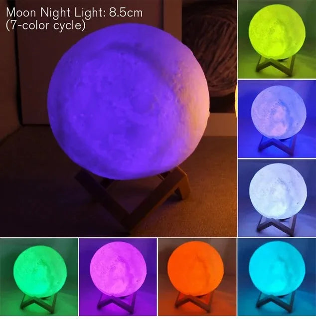 C5 8cm Moon Lamp LED Night Light Battery Powered With Stand Starry Lamp Bedroom Decor Night Lights Kids Gift Moon Lamp Xmas Gift