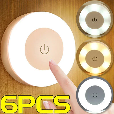 LED Night Light Mini Touch Sensor Lamp USB Recharge Kitchen Bedroom Magnetic Base Wall Light Round Portable Dimming Night Lamp