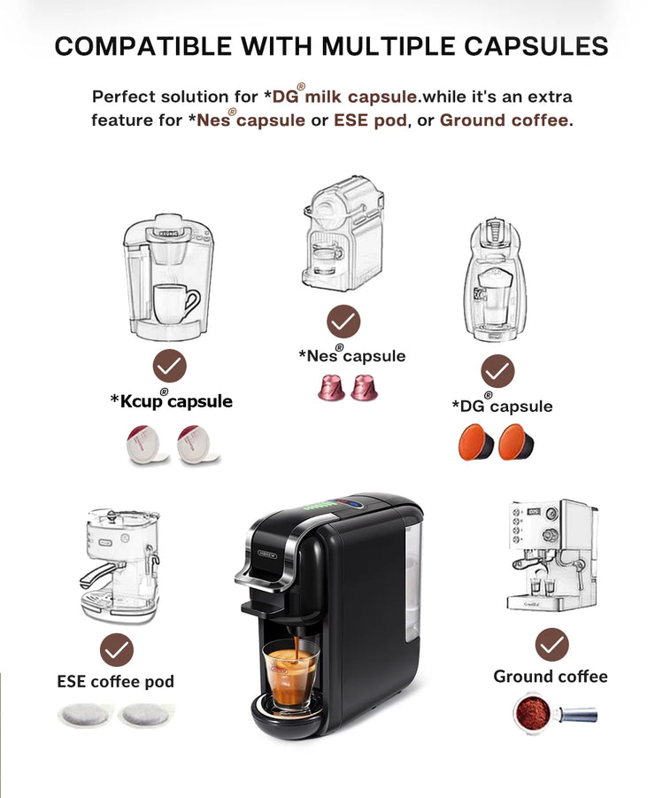 HiBREW Multiple Capsule Coffee Machine, Hot/Cold Dolce Gusto Milk Nespresso Capsule ESE Pod Ground Coffee Cafeteria 20Bar 5 in 1