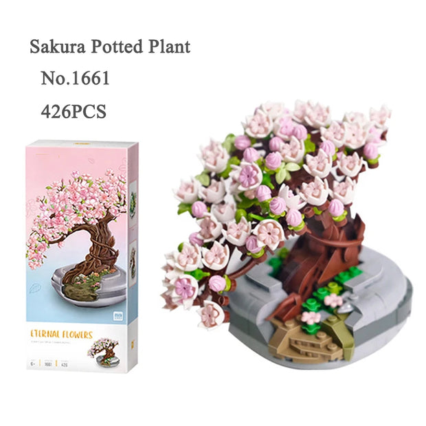 Mini Building Blocks Bouquet Cherry Blossom Succulent Potted Model Decoration DIY Assembled Flower Block Children's Toy Gift