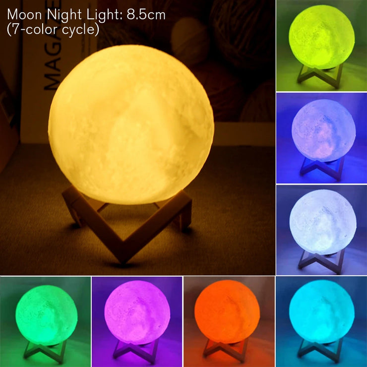 C5 8cm Moon Lamp LED Night Light Battery Powered With Stand Starry Lamp Bedroom Decor Night Lights Kids Gift Moon Lamp Xmas Gift