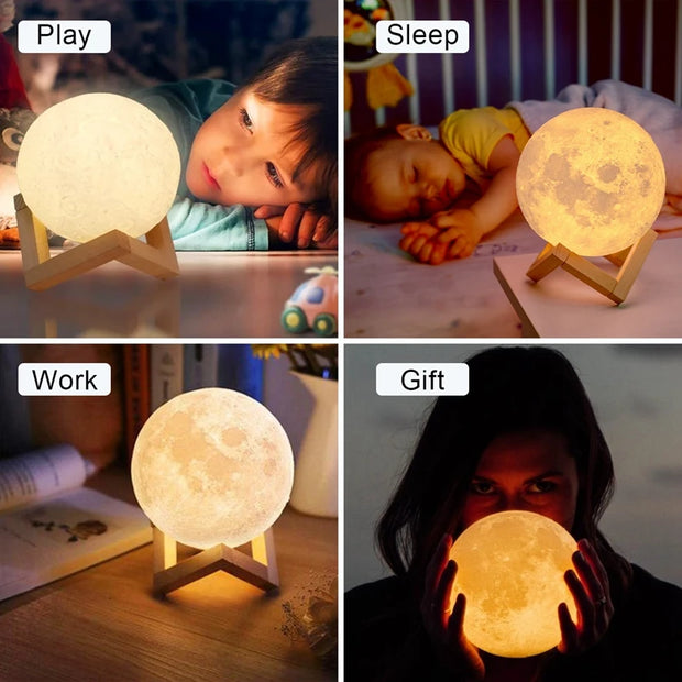 C5 8cm Moon Lamp LED Night Light Battery Powered With Stand Starry Lamp Bedroom Decor Night Lights Kids Gift Moon Lamp Xmas Gift