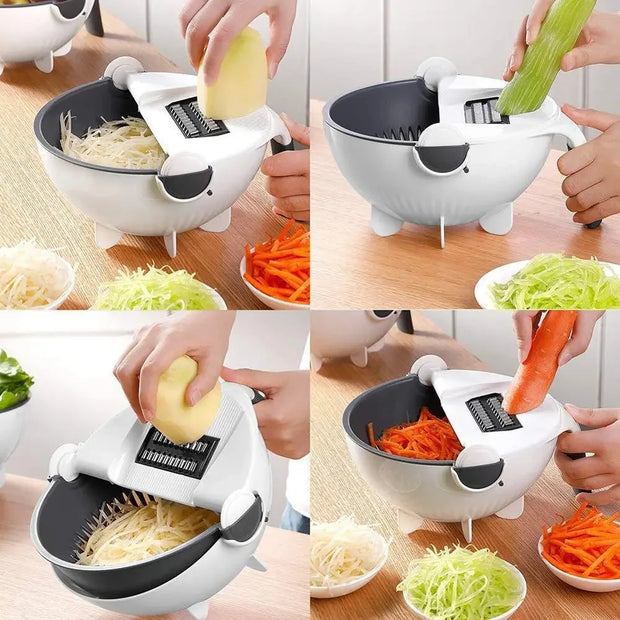 LMETJMA 9 in 1 Multifunctional Magic Rotate Vegetable Slicer with 2L Drain Basket Veggie Fruit Shredder Grater Slicer KC0291