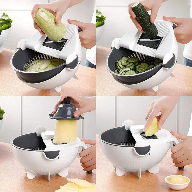 LMETJMA 9 in 1 Multifunctional Magic Rotate Vegetable Slicer with 2L Drain Basket Veggie Fruit Shredder Grater Slicer KC0291