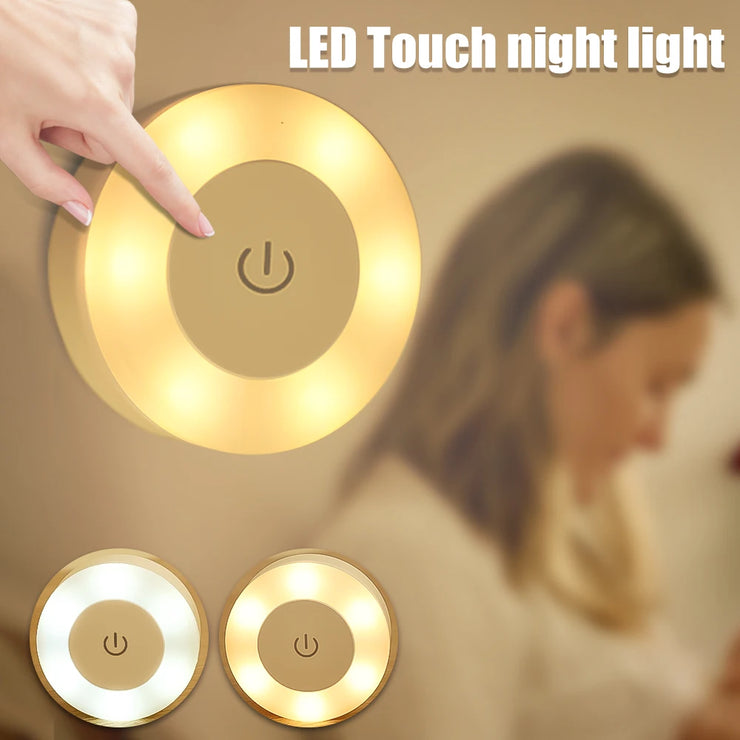 LED Night Light Mini Touch Sensor Lamp USB Recharge Kitchen Bedroom Magnetic Base Wall Light Round Portable Dimming Night Lamp