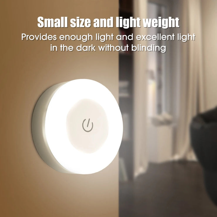 LED Night Light Mini Touch Sensor Lamp USB Recharge Kitchen Bedroom Magnetic Base Wall Light Round Portable Dimming Night Lamp