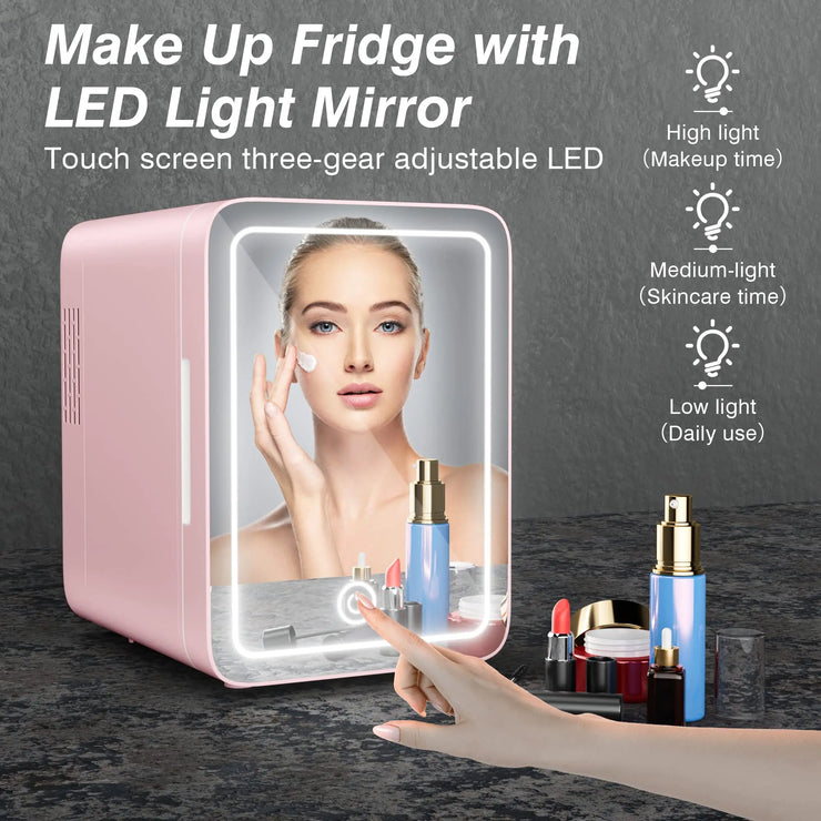 4l Mini Skincare Fridge with Dimmable LED Light Mirror for Refrigerating Make Up SkinCare and Food for Bedroom Office and Car