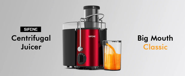 SiFENE 3" Big Mouth Centrifugal Juicer Extractor for Fruits & Vegetables, Compact Juicing Maker, Non-BPA, Easy to Clean, Red