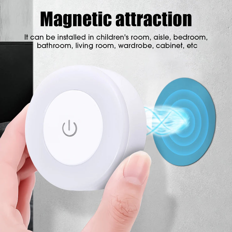 LED Night Light Mini Touch Sensor Lamp USB Recharge Kitchen Bedroom Magnetic Base Wall Light Round Portable Dimming Night Lamp