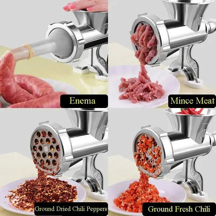 1PC Manual Meat Grinder Silver Aluminum Alloy Powerful Home SausageVegetable Chopper Pepper Kitchen Appliances