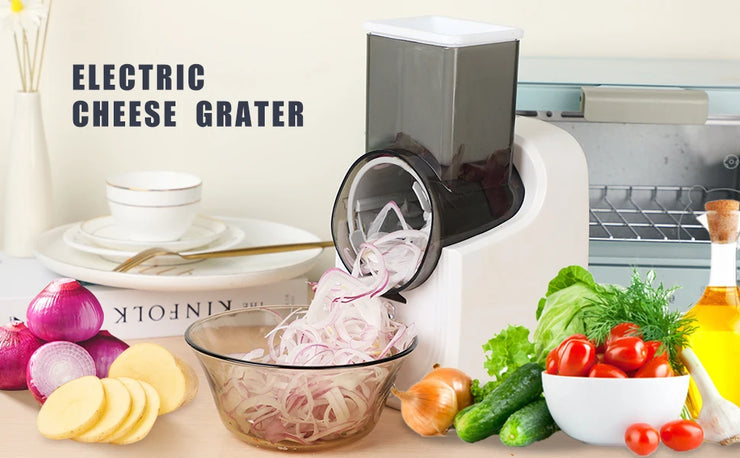 Electric Cheese Grater, Electric Slicer Shredder, Electric Vegetable Slicer Salad Maker, Fruit Cutter, Food Processor Spiralizer