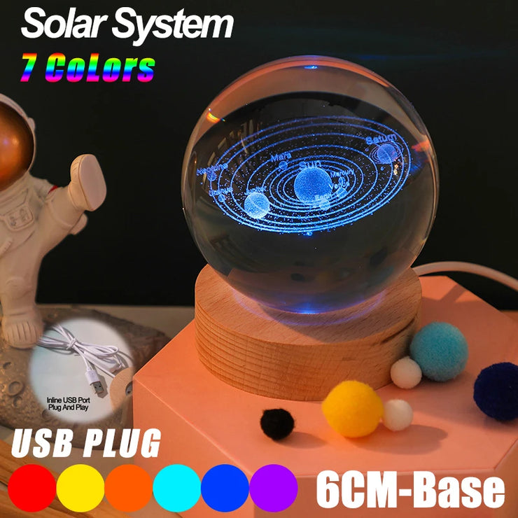 USB LED night light, Galaxy Crystal Ball lamp, 3D planet moon lamp, home decoration