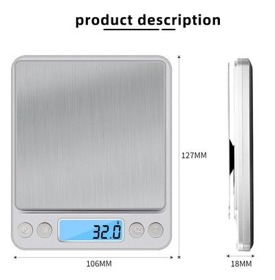 3Kg/500G 0.01g Digital Kitchen Scale Precision Scales Jewelry Weighing For Food Diet Postal LCD Electronic Balance Measuring  ﻿