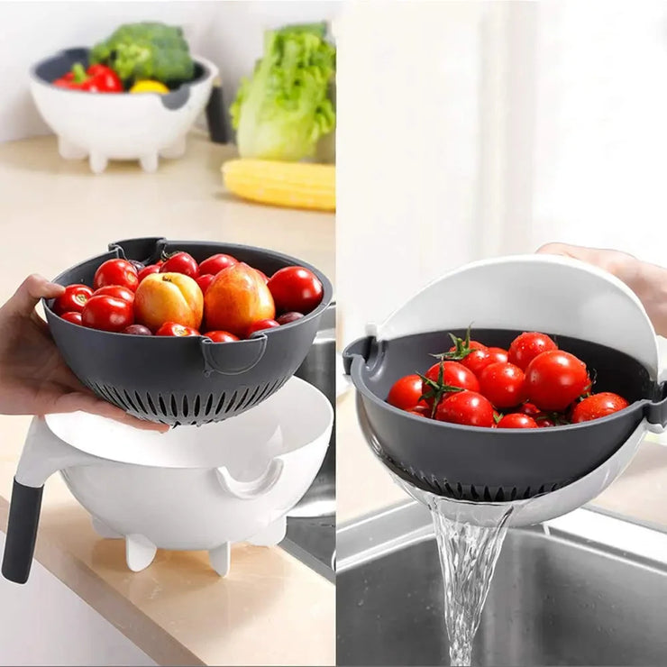 LMETJMA 9 in 1 Multifunctional Magic Rotate Vegetable Slicer with 2L Drain Basket Veggie Fruit Shredder Grater Slicer KC0291