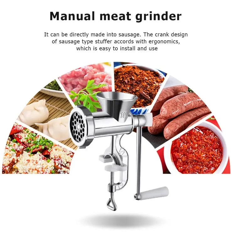 1PC Manual Meat Grinder Silver Aluminum Alloy Powerful Home SausageVegetable Chopper Pepper Kitchen Appliances