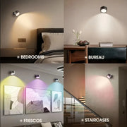 F5 LED Wall Mounted Lights with Remote Wireless Magnetic Wall Sconces 3 Color Dimmable USB Rechargeable Bedroom Bedside Light