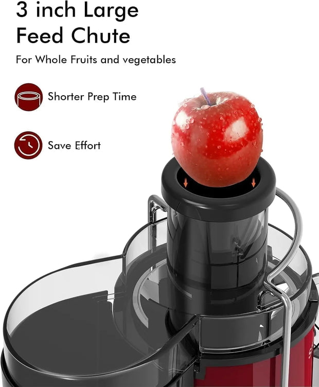 SiFENE 3" Big Mouth Centrifugal Juicer Extractor for Fruits & Vegetables, Compact Juicing Maker, Non-BPA, Easy to Clean, Red