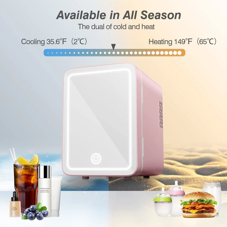 4l Mini Skincare Fridge with Dimmable LED Light Mirror for Refrigerating Make Up SkinCare and Food for Bedroom Office and Car