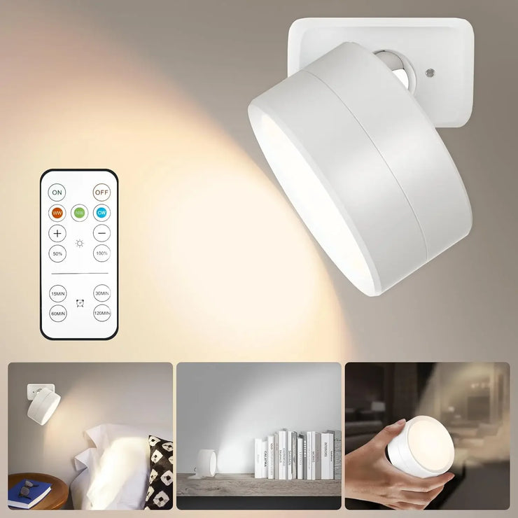 F5 LED Wall Mounted Lights with Remote Wireless Magnetic Wall Sconces 3 Color Dimmable USB Rechargeable Bedroom Bedside Light